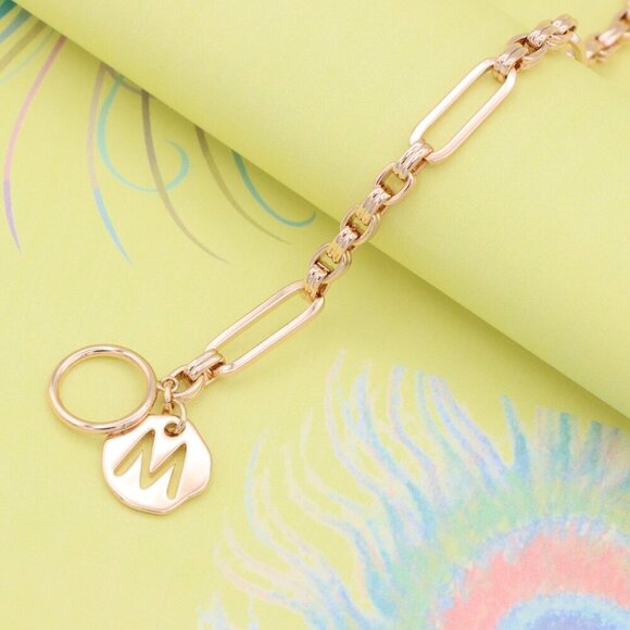 "Rose Gold Toggle Bracelet with M Charm and Chunky Link Chain, XPBL0893 - Picture 8 of 12